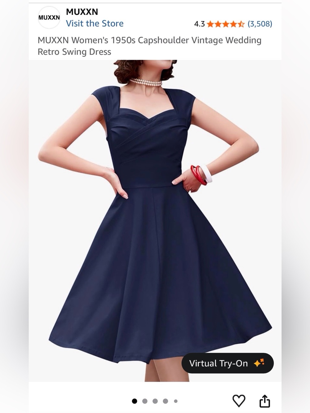 MUXXN Navy Vintage Fit-and-Flare Midi Dress from Amazon